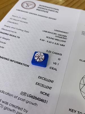 खरीदें 3.23CT G VS1 3EX सीवीडी प्रयोगशाला निर्मित हीरे आईजीआई प्रमाण पत्र LG626434631 online manufacture