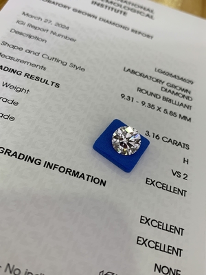 खरीदें 3.16CT H VS2 3EX गोल कट सीवीडी लैब हीरा LG626434629 online manufacture