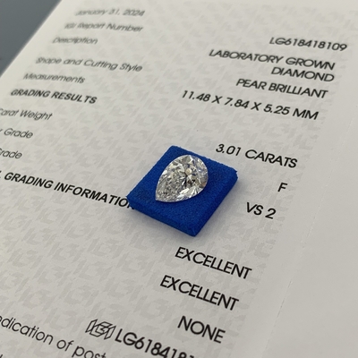 खरीदें 3.01CT F रंग VS2 स्पष्टता 2EX मोती के आकार का प्रयोगशाला में उगाया गया हीरा online manufacture