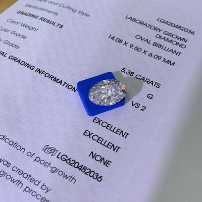 खरीदें 5.38ct उगाया हुआ चमकदार हीरे अंडाकार कट CVD G VS2 2EX N IGI LG620482036 online manufacture