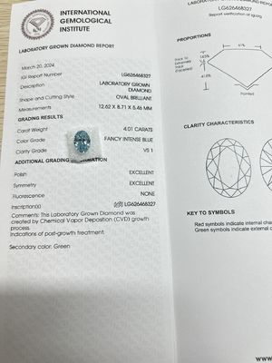 खरीदें नीला 4.01ct VS1 सीवीडी प्रयोगशाला निर्मित हीरे आभूषण बनाने के लिए कृत्रिम हीरे online manufacture