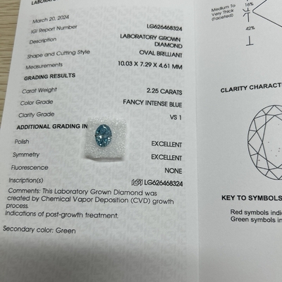 खरीदें 2.25ct अंडाकार कट लैब बड़े हीरा फैंसी गहन नीला VS1 स्पष्टता online manufacture