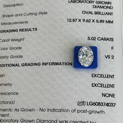 खरीदें 5.02ct VS2 F कृत्रिम हीरे प्रयोगशाला में उगाए गए हीरे अंडाकार कट online manufacture