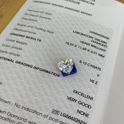 खरीदें 5.12ct हृदय प्रयोगशाला विकसित हीरे CVD F VS2 2EX N IGI LG566326236 online manufacture