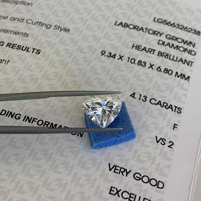 खरीदें 4.13ct वीएस2 स्पष्टता एफ रंग प्रयोगशाला विकसित दिल हीरा आईजीआई प्रमाणित online manufacture