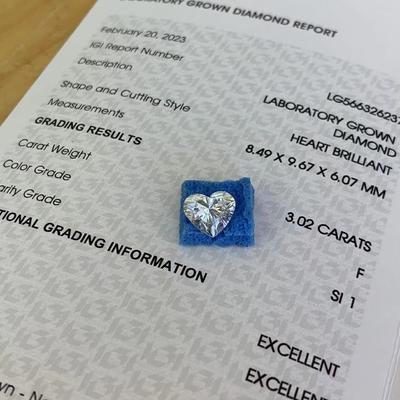 खरीदें 3.02ct प्रयोगशाला में विकसित दिल के आकार का हीरा सीवीडी F SI1 2EX N IGI LG566326237 online manufacture