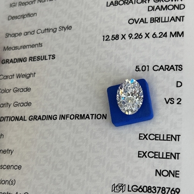 5.01ct मैन मेड डायमंड्स ओवल कट सीवीडी डी वीएस2 2एक्स एन आईजीआई लैब डायमंड्स