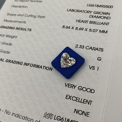 2.33ct प्रयोगशाला में उगाया गया हीरा हृदय कट सीवीडी जी वीएस1 2एक्स एन आईजीआई कृत्रिम हीरे