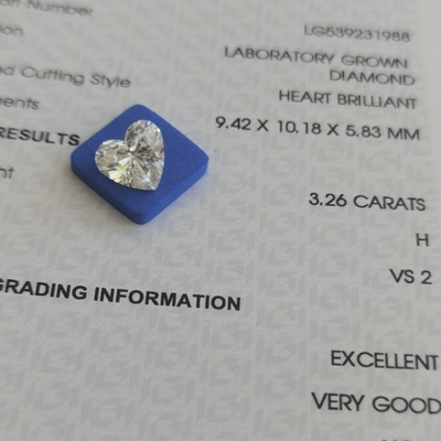 3.26ct हृदय के आकार का प्रयोगशाला हीरा सीवीडी एच वीएस 2 2एक्स एन आईजीआई एलजी 539231988